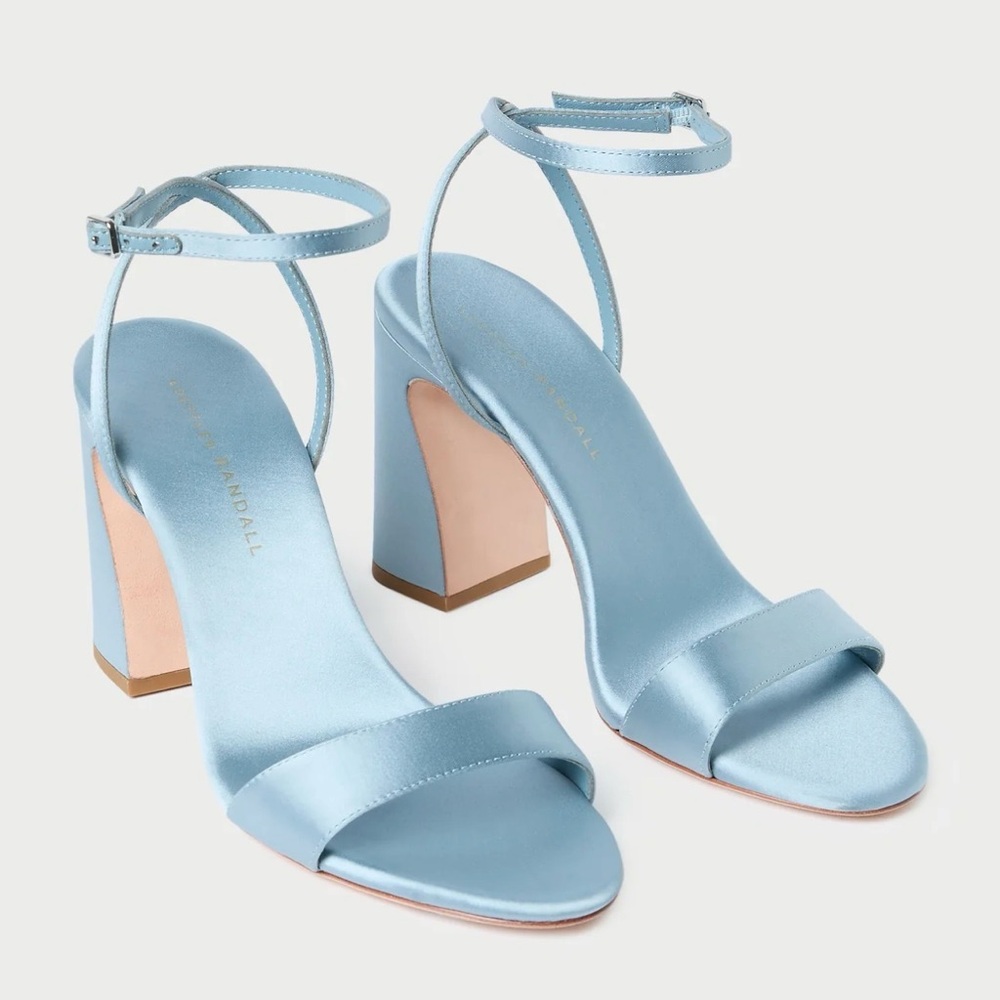 Loeffler Randall Malia Blue Satin Curved−Heel Sandal - Picture 2 of 6